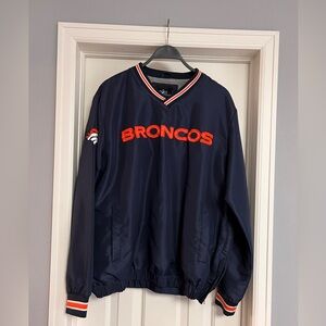 Authentic NFL BRONCOS Navy Pullover Jacket with Orange and White Stripes